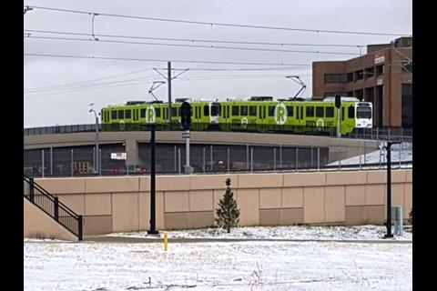 The first R Line train left Iliff at 11.00 on February 24. (Photo RTD)